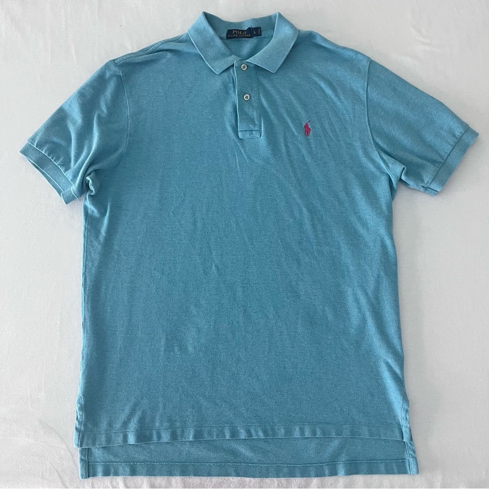 RALPH LAUREN Men’s Polo Blue Cotton Short Sleeve Classic Shirt Pink Pony Logo